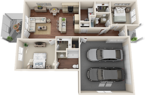 Floor plan for 2 beds, 2 baths, 1160 sqft